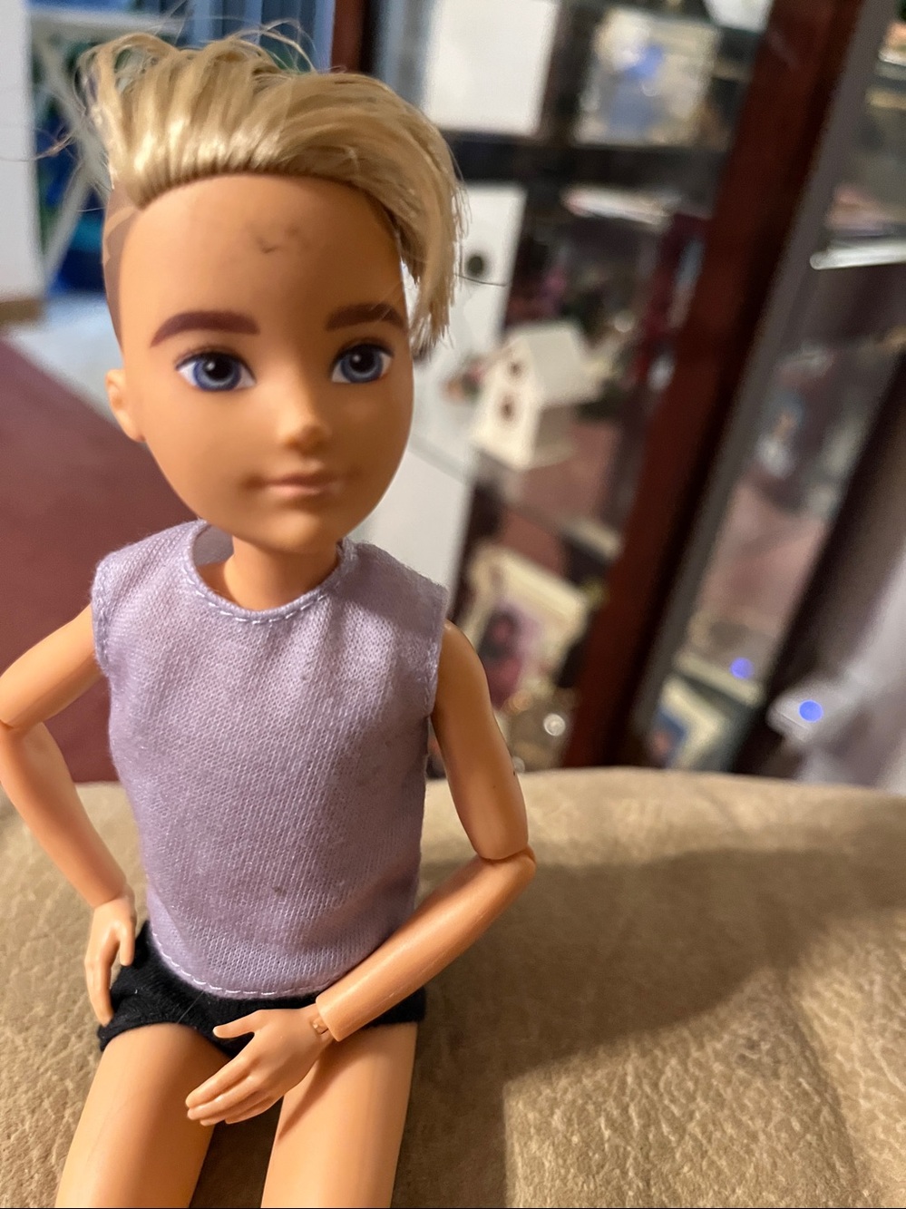 Fashion Doll in Lavender Tank and Black Shorts - Picture 2 of 8
